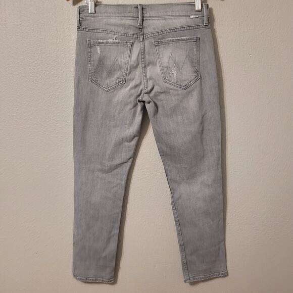 Mother The Dropout Holy Smokes Denim Jeans Womens 27 Grey Tapered Distressed - Picture 2 of 13